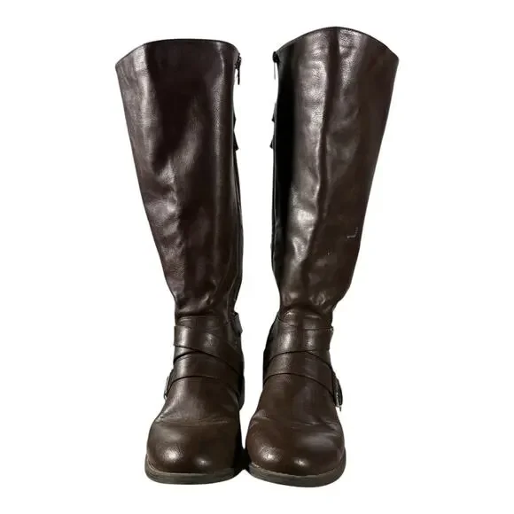 Torrid Women’s Brown Knee High Riding Boots Size 9.5 M Wide Calf Buckles - Picture 3 of 9